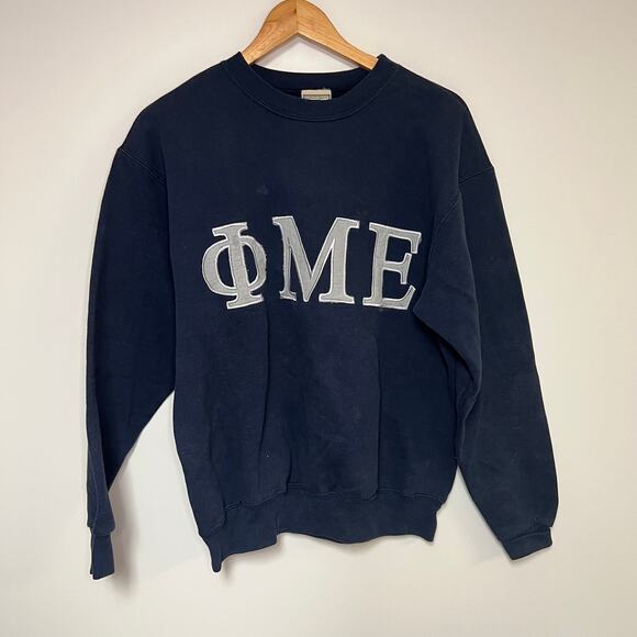 Vintage Phi Mu Epsilon Shirt 90s Navy Blue Sorority Sweater - Picture 1 of 2
